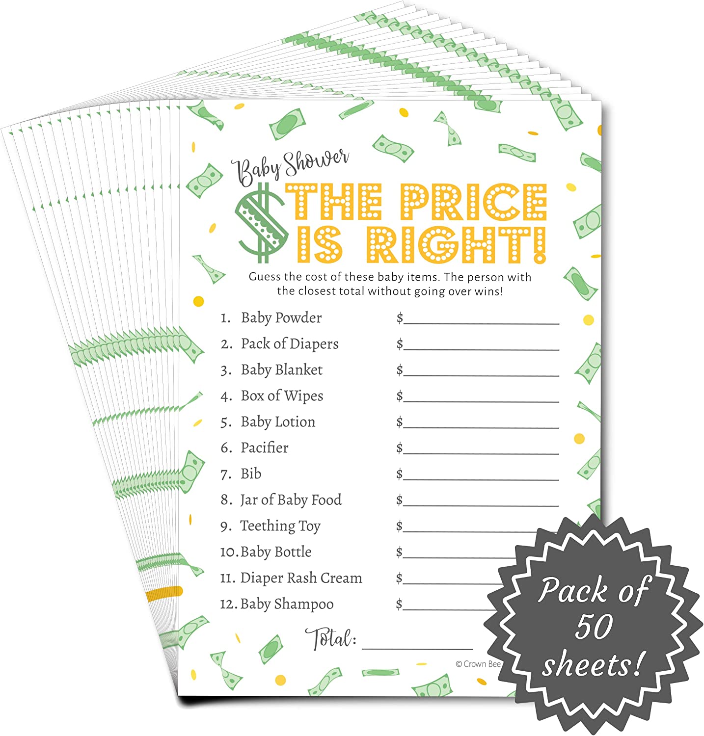 The Price Is Right Baby Shower Game Sheets
