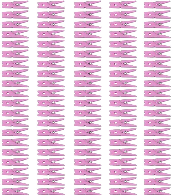 Mini Pink Clothespins | 100 Pack 1.25" Inch Clothes Pins Plastic Baby Shower Favors