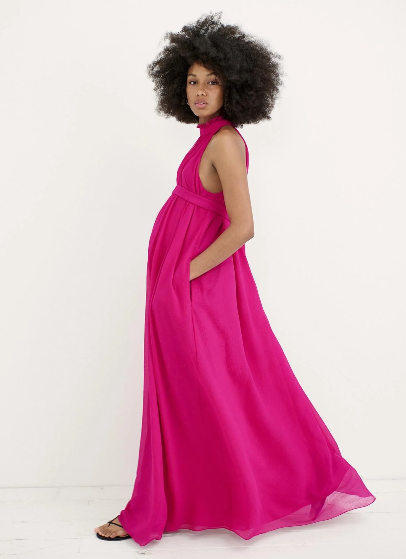Pink high-neck maxi maternity dress 