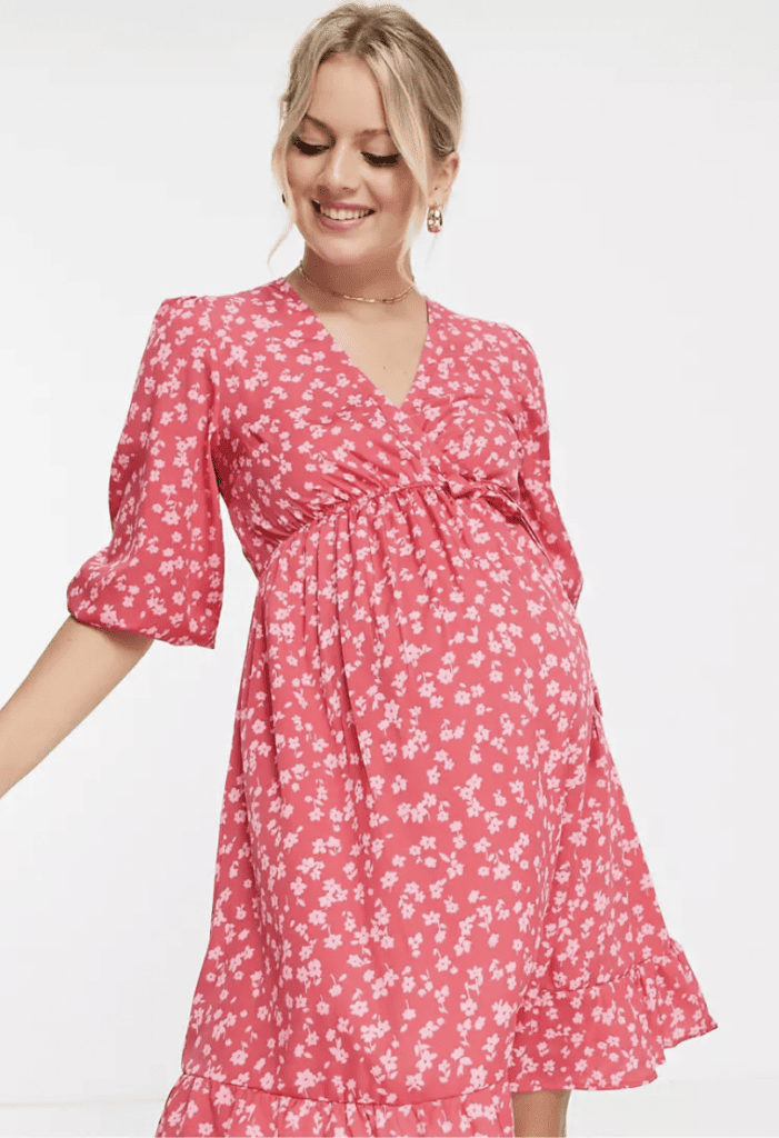 New Look Maternity wrap midi dress in red ditsy floral