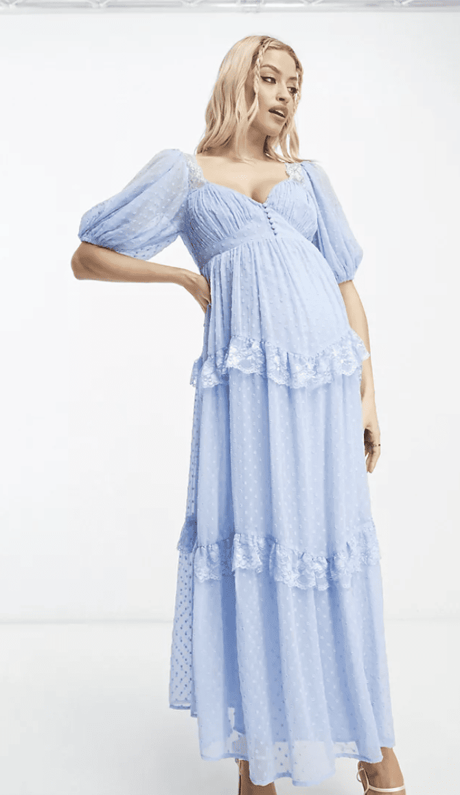 Maternity Sweetheart Neckline Burnout Pleated Midi Dress