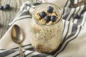 Healthy Homemade Overnight Oats Oatmeal with Chia and Peanut Butter