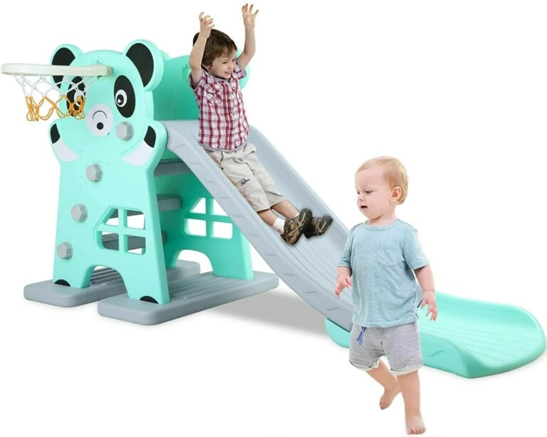freestanding slide with basketball hoop