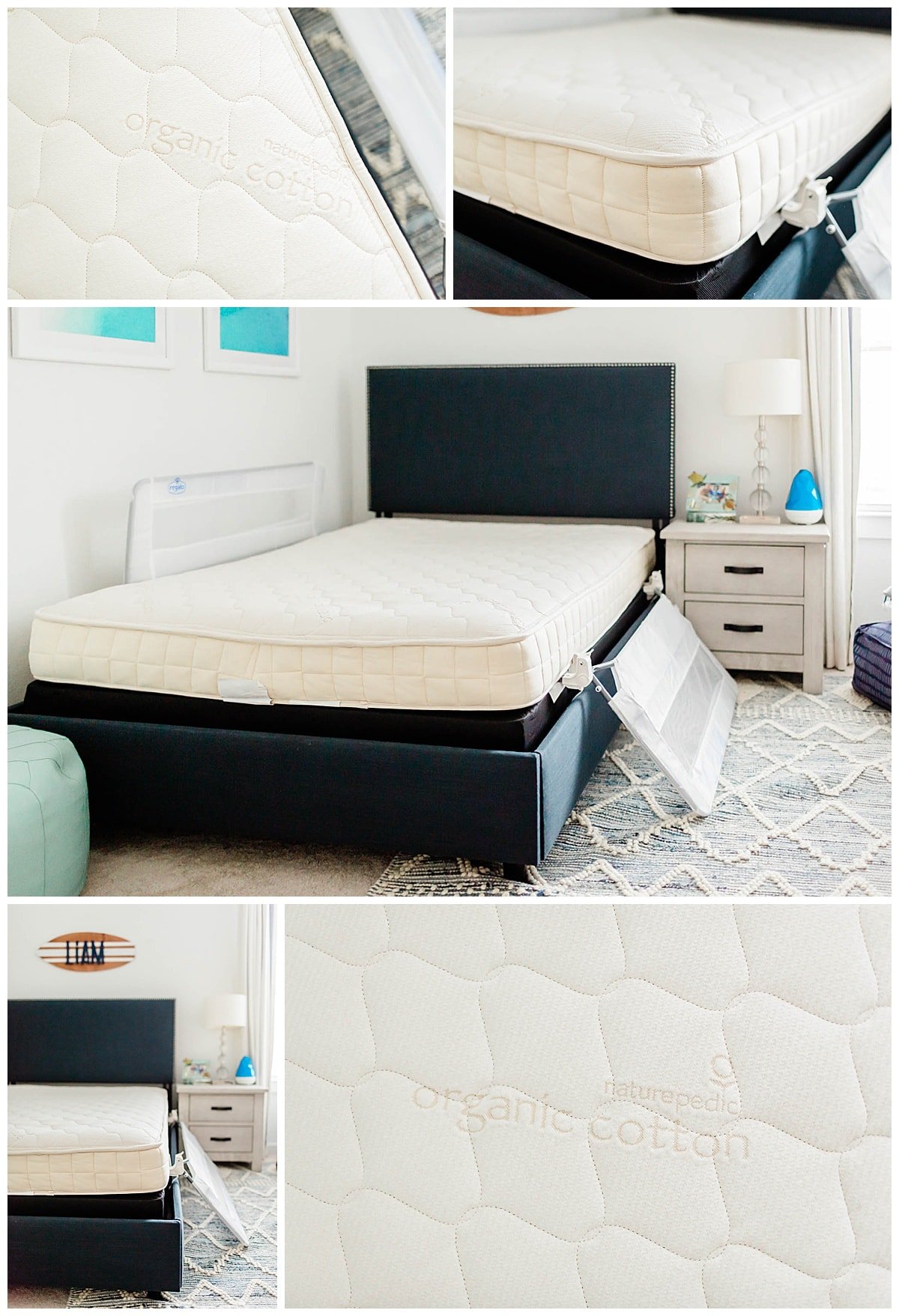 A naturepedic full mattress in a big boy's room
