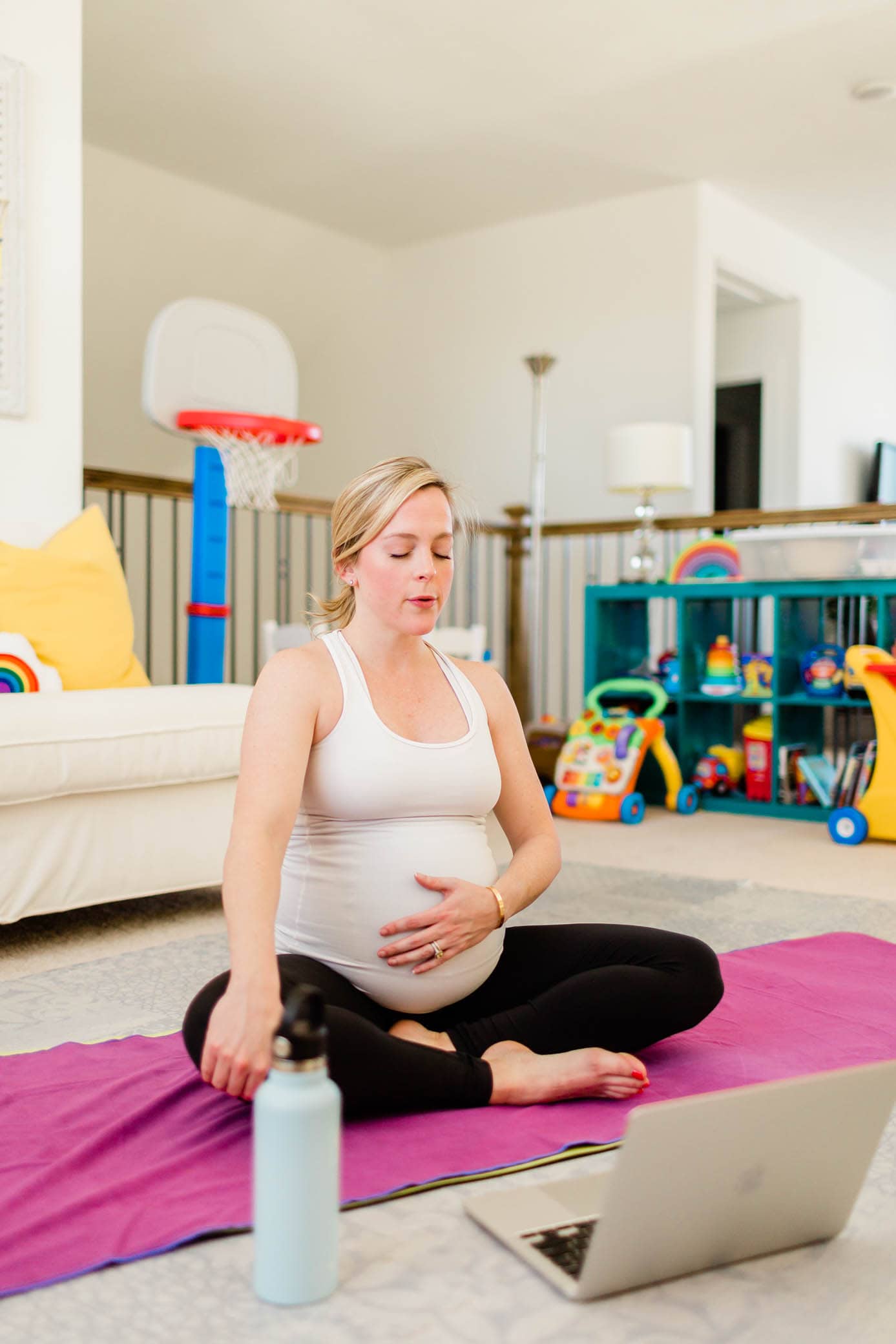Pregnant woman practicing breathing