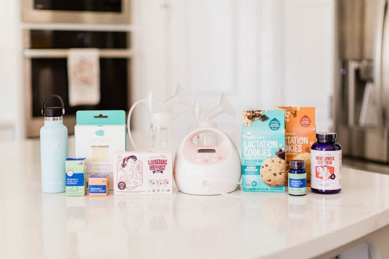 Breastfeeding products on a kitchen counter.