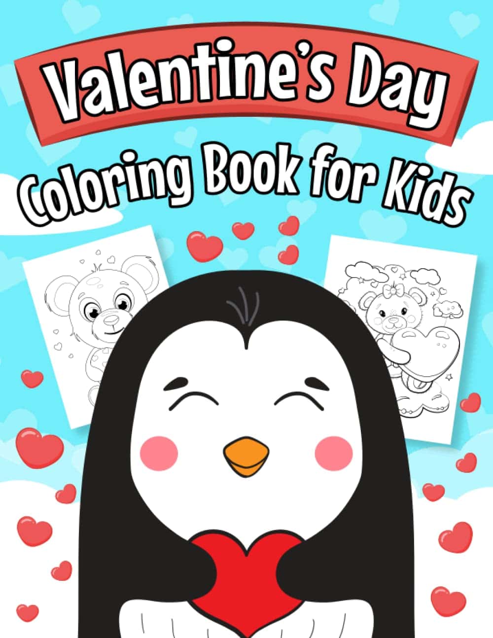 Valentine's Day coloring book with penguin on conver 
