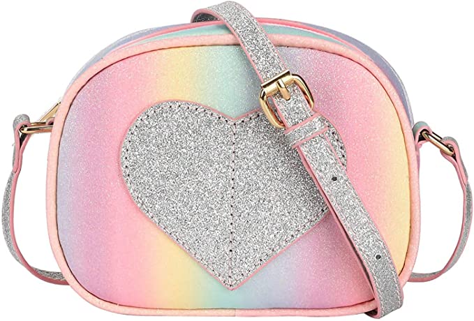Rainbow and glitter heart purse