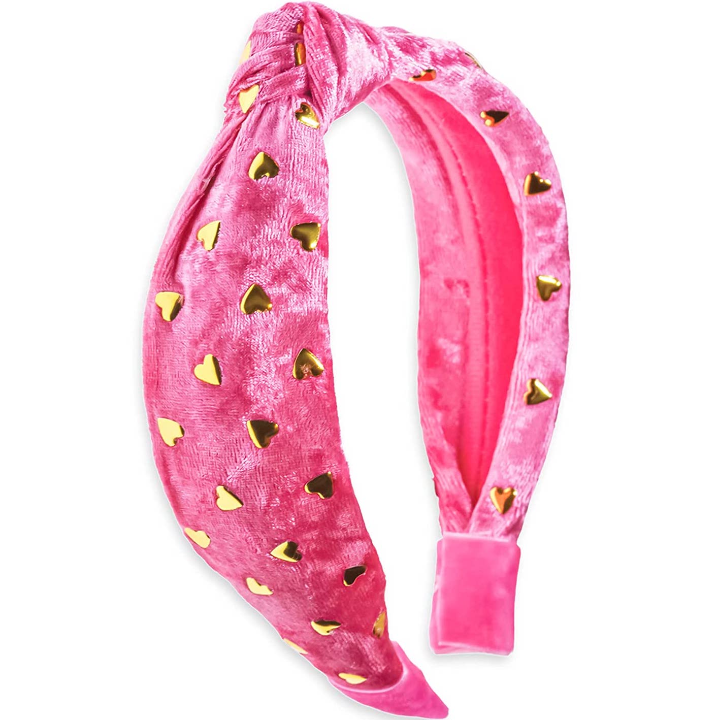 Pink knotted headband with gold hearts 