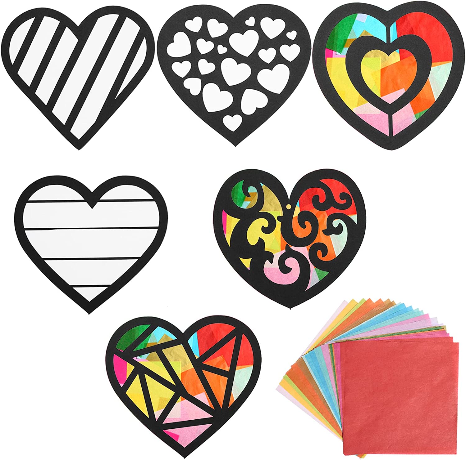Heart shapes and colored tissue paper