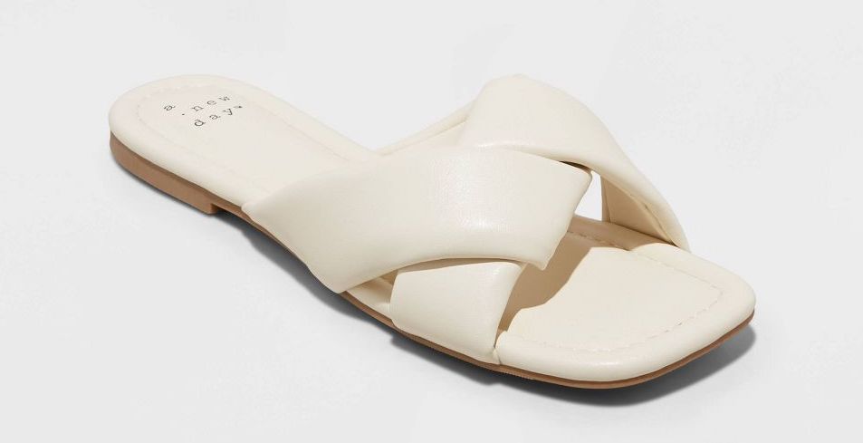 Cream slide sandals with knotted strap 