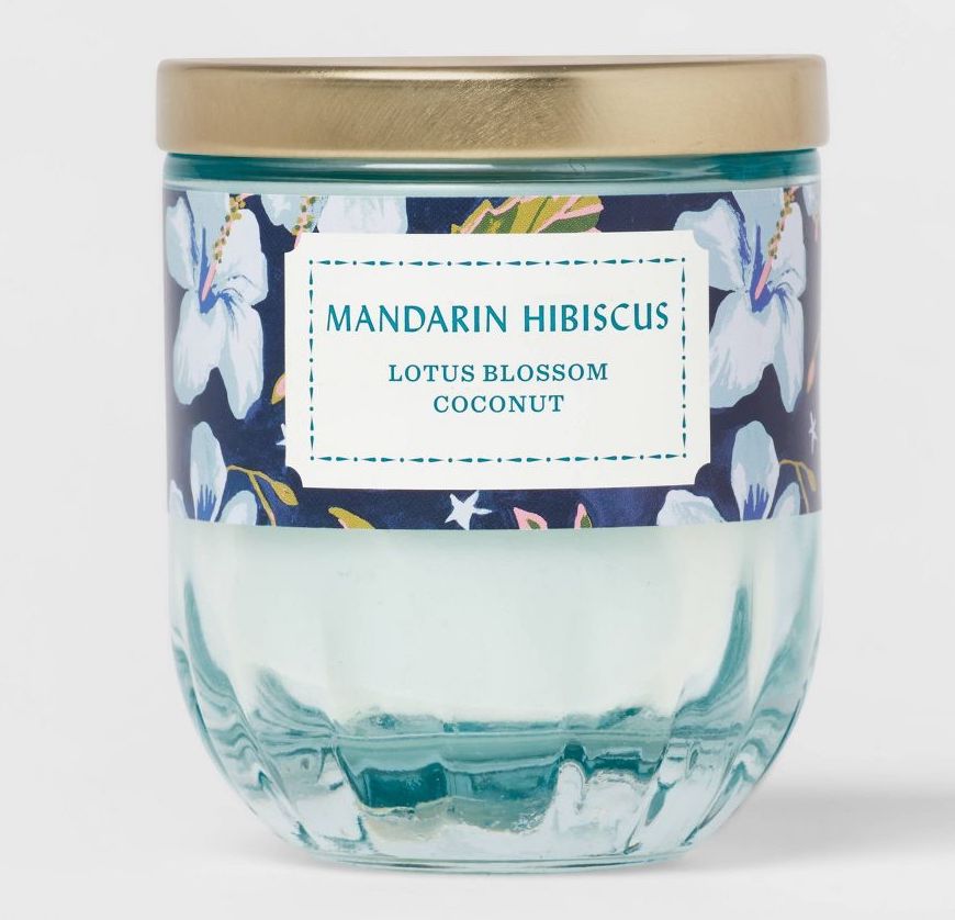 Blue glass jar candle with lid 