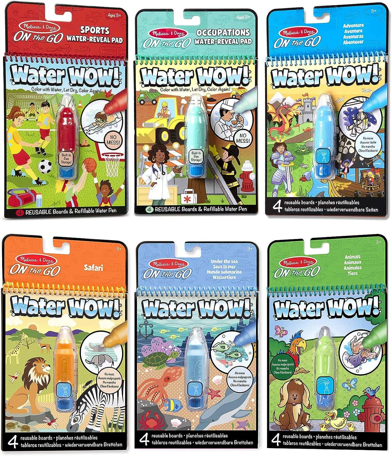 Melissa & Doug On the Go Water Wow Reusable Color with Water Activity Pad 6-Pack