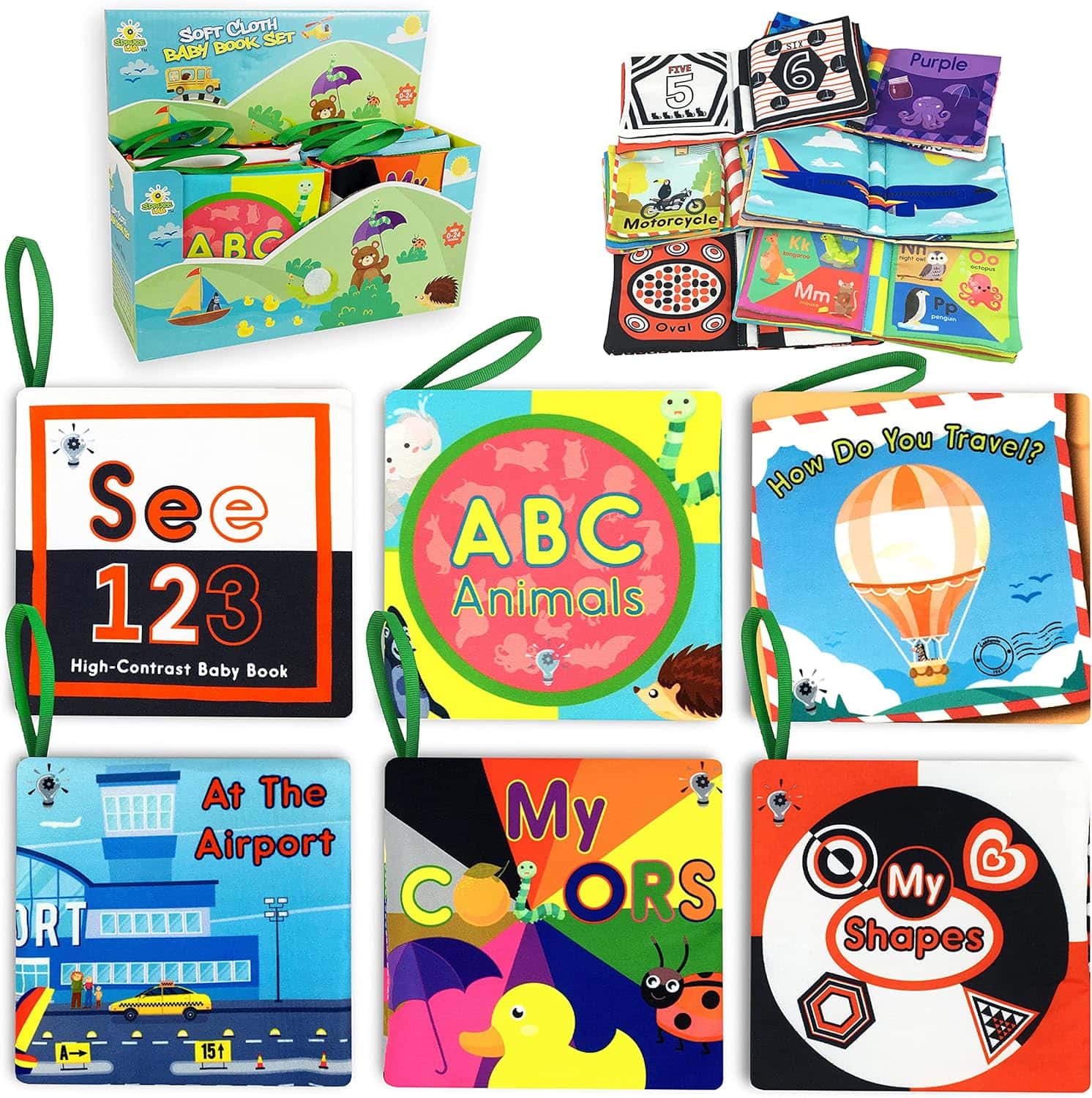 Spruce Lab Educational Soft Baby Books - 6 Cloth Book Set