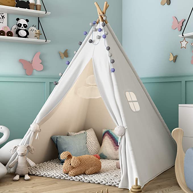 Sumbababy Teepee Tent for Kids with Carry Case, Natural Cotton Canvas Teepee Play Tent
