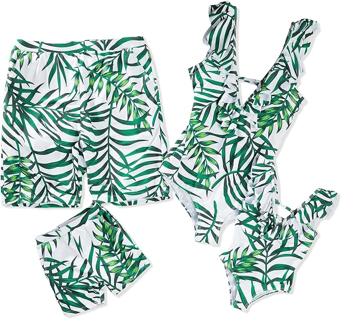 green leaves family matching swimsuits