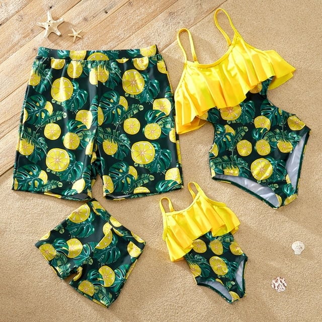 lemon print family matching swimsuits
