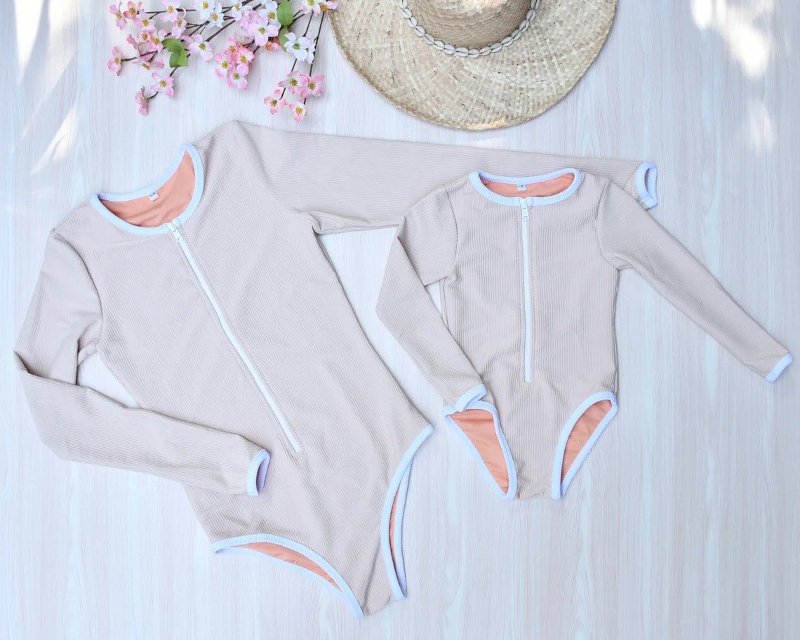mommy & me pink one-piece swimsuits