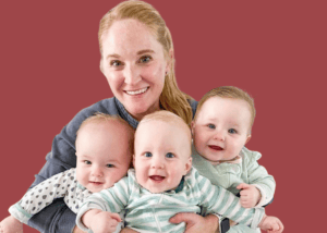 Brittany Werth, mom of triplets, holding her three babies.