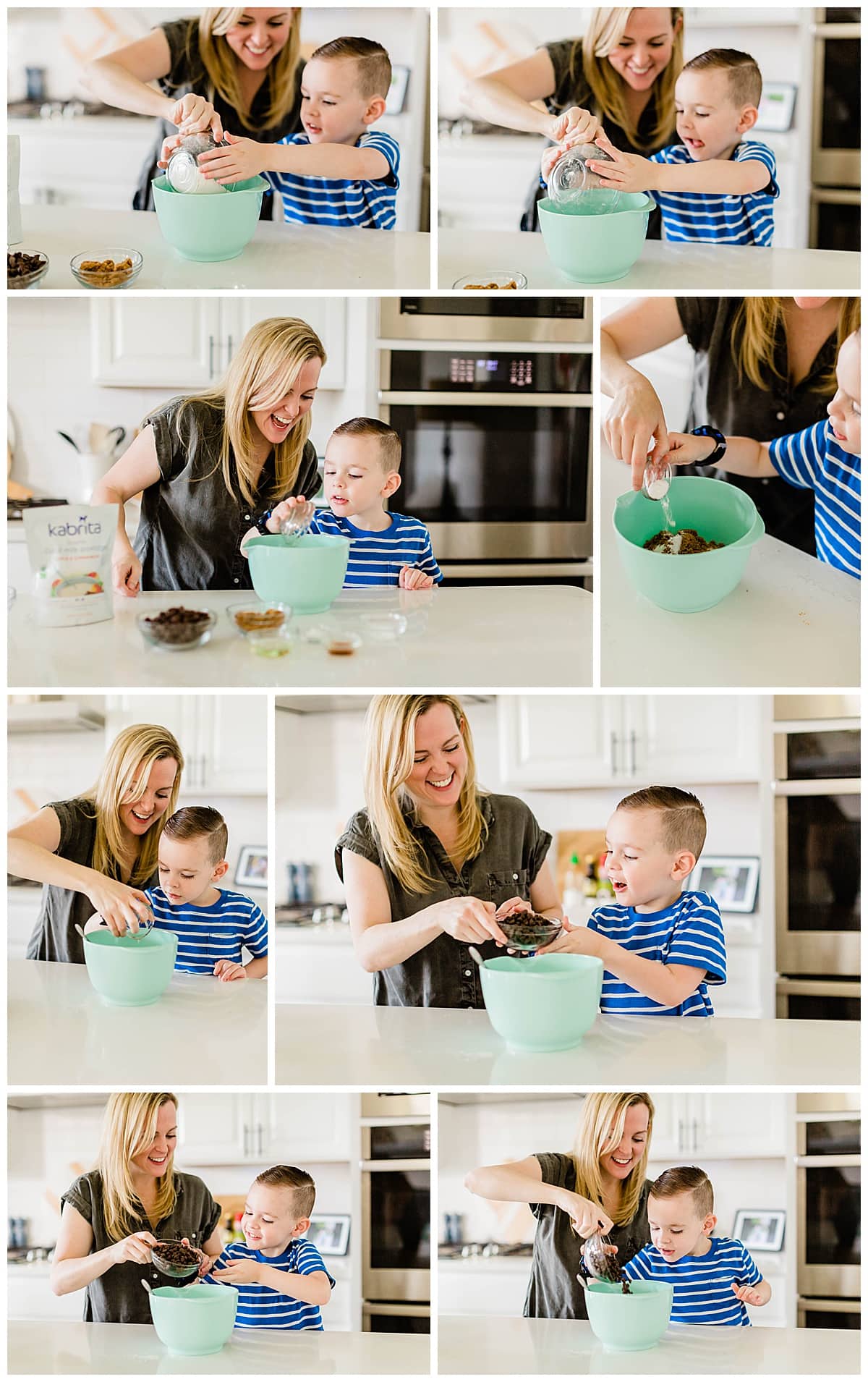 Mother and son making chocolate chip cookies