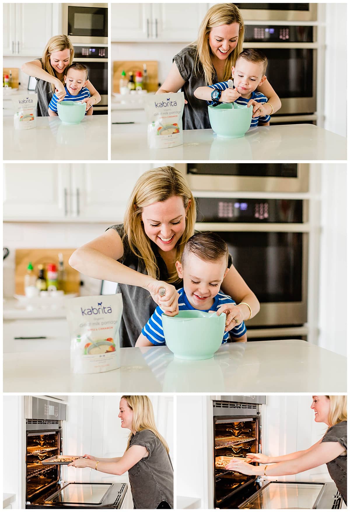 Mother and son making chocolate chip cookies.