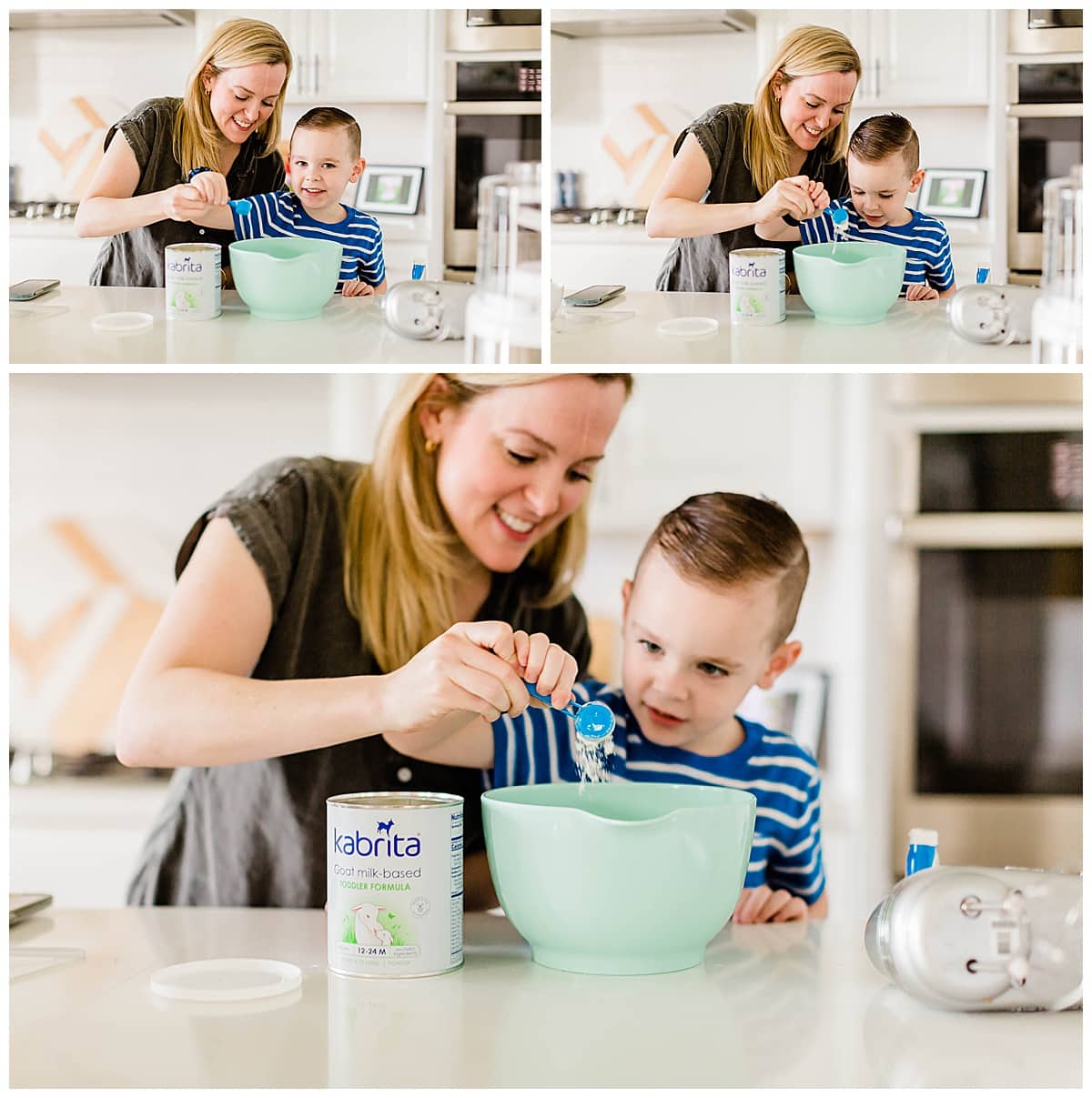 Mother and son adding Kabrita Goat Milk Formula into their ice cream recipe