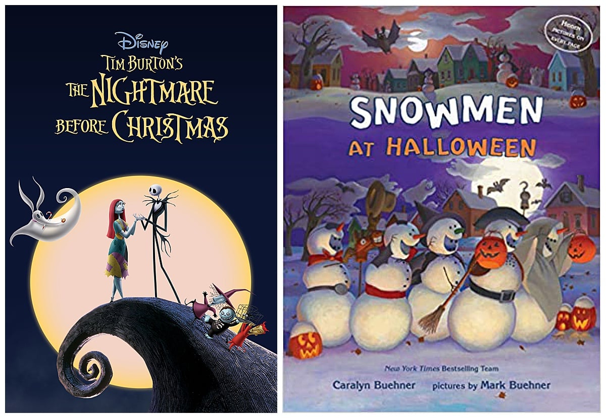Tim Burton's The Nightmare Before Christmas movie and Snowmen at Halloween book