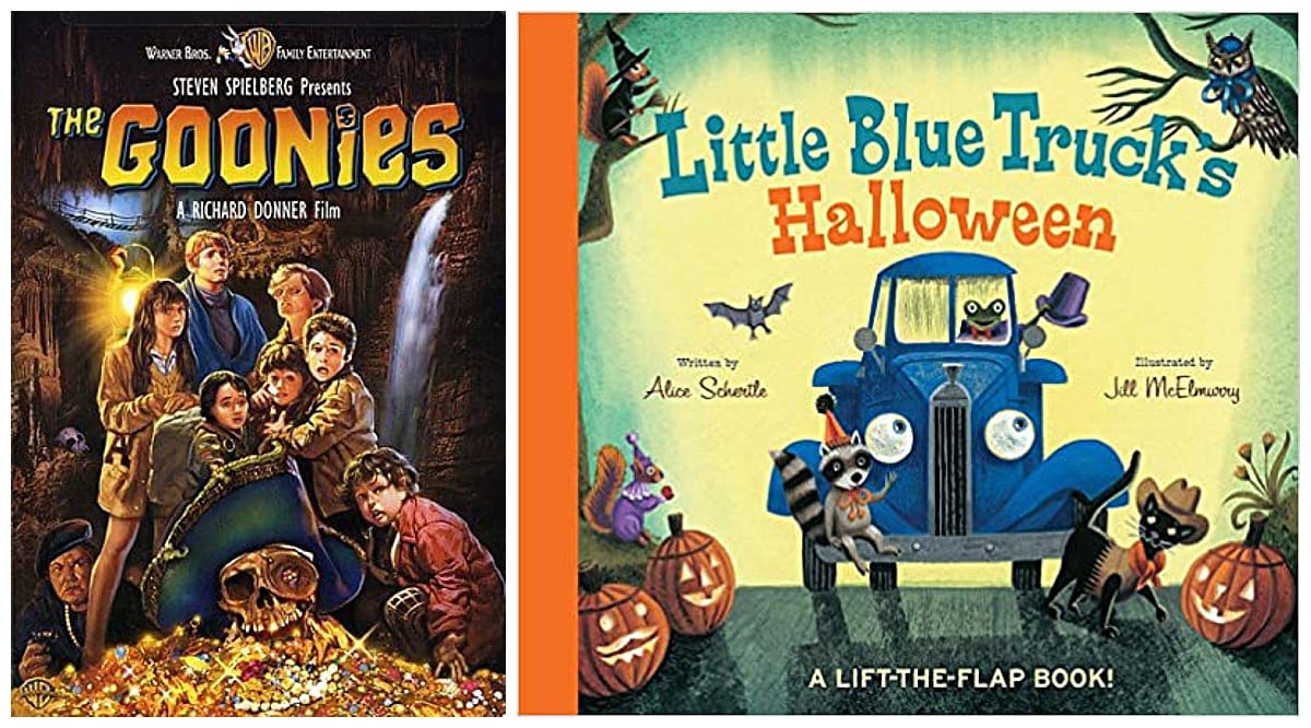 the Goonies movie and Little Blue Truck's Halloween book