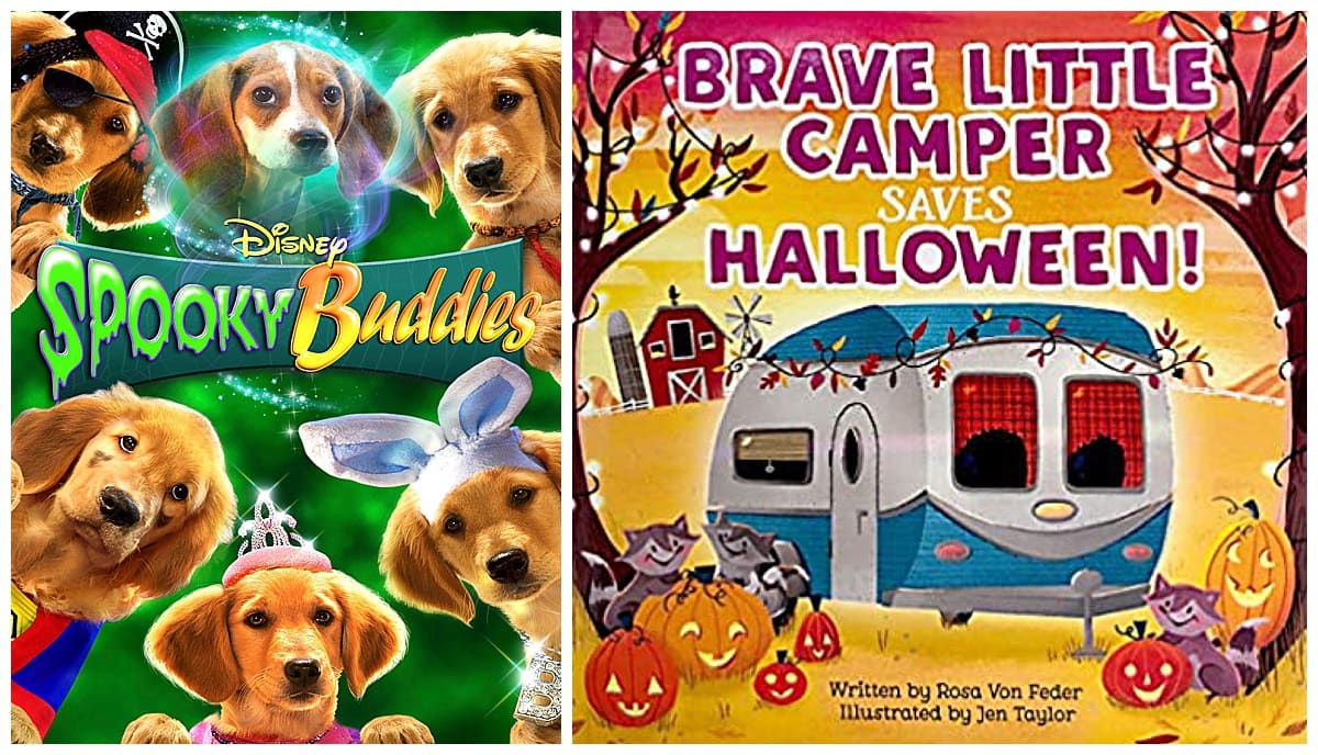 Spooky Buddies movie and Brave Little Camper Saves Halloween padded storybook