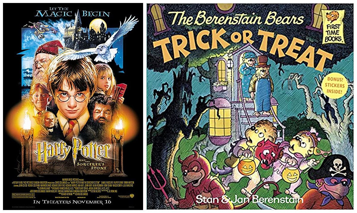 Harry Potter and the Sorcerer's Stone movie and The Berenstain Bears Trick or Treat book