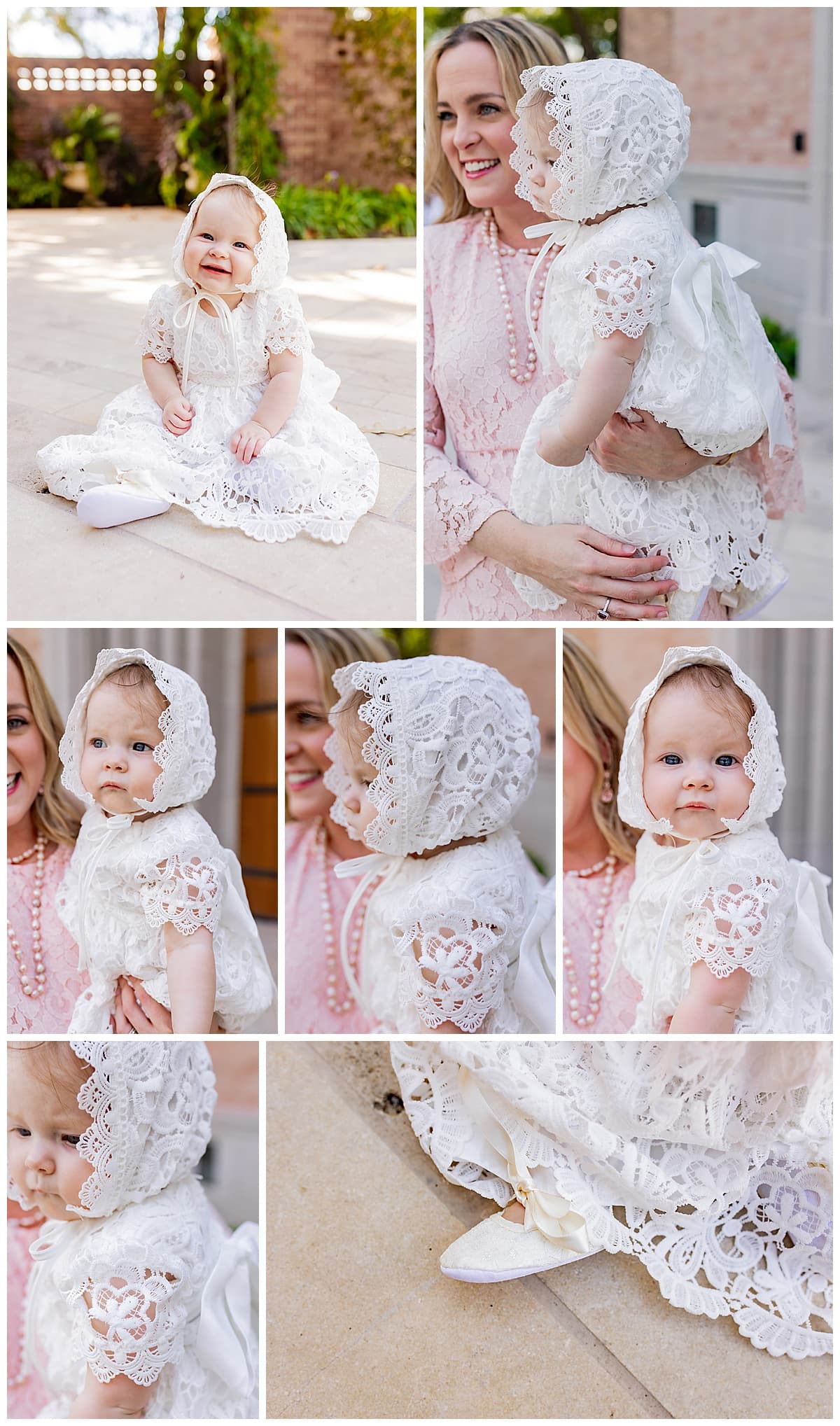 Baby girl wearing her christening gown