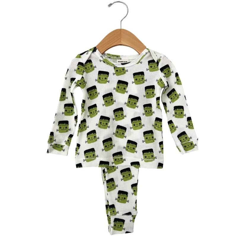 SpearmintLOVE Organic Waffle Two-Piece Set With Halloween Monster Print
