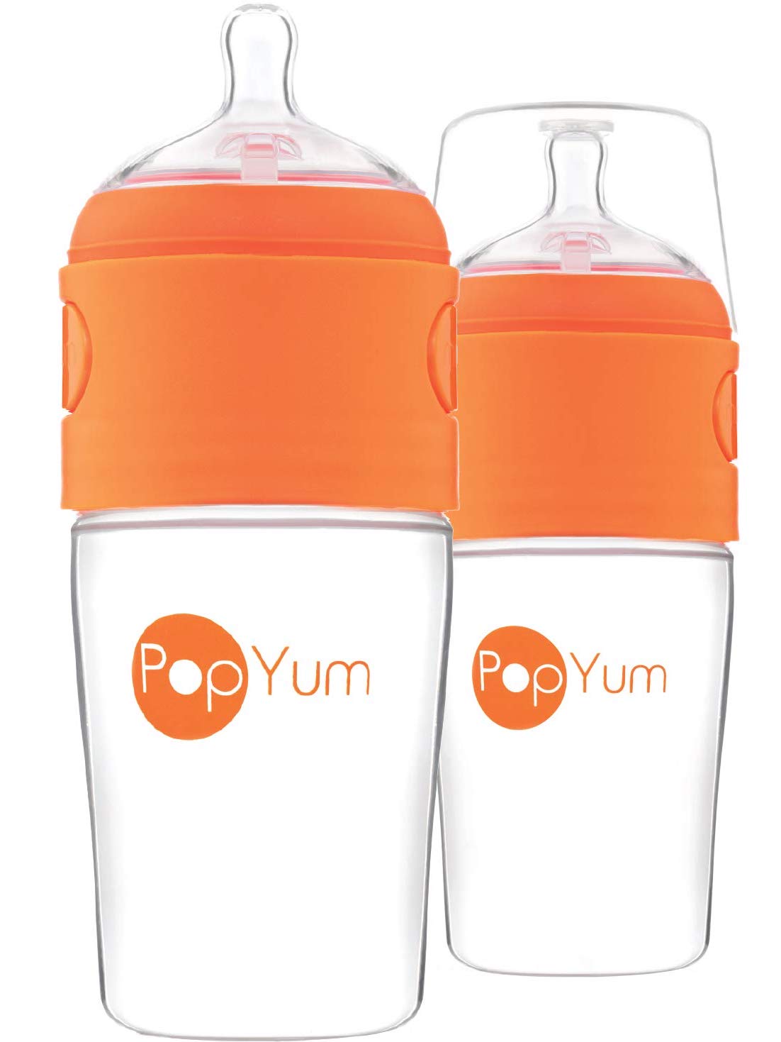 Two-pack orange PopYum anti-colic formula bottles 