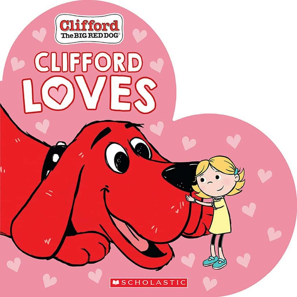 A girl hugging Cliffords nose 