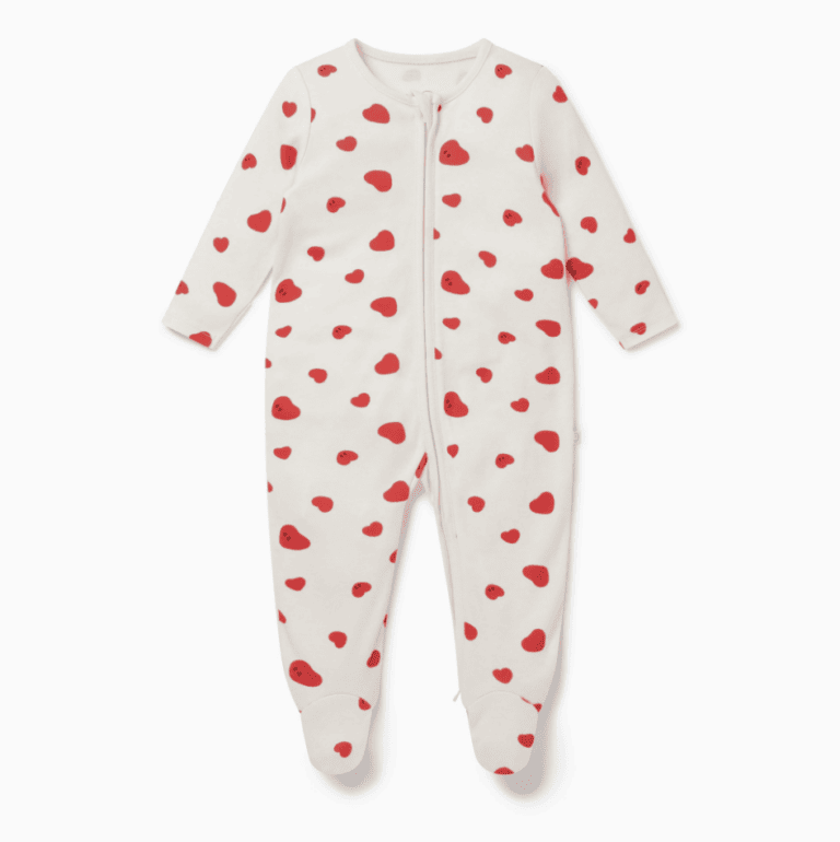 Hearts Clever Zip Baby Pajamas by MORI