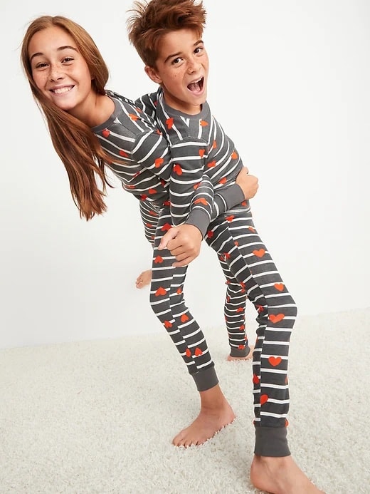Gender-Neutral Hearts & Stripes Printed Snug-Fit Pajama Set