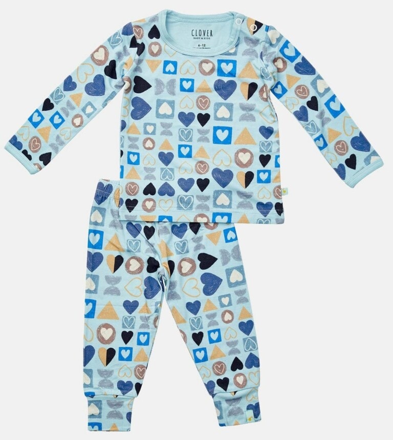 Blue heart print pajama set
