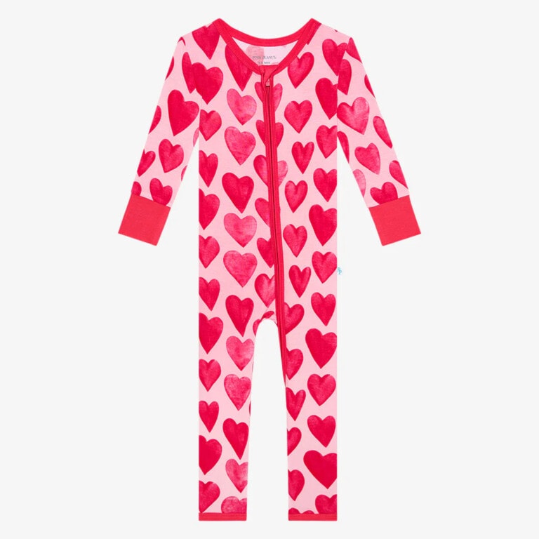 Pink and red heart zip-up pajamas