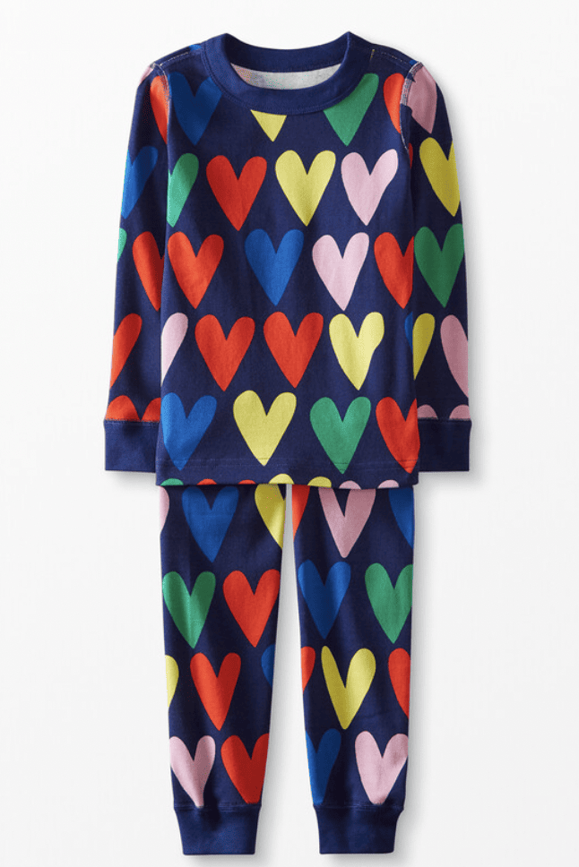 Happy Hearts Long John Pajamas In Organic Cotton