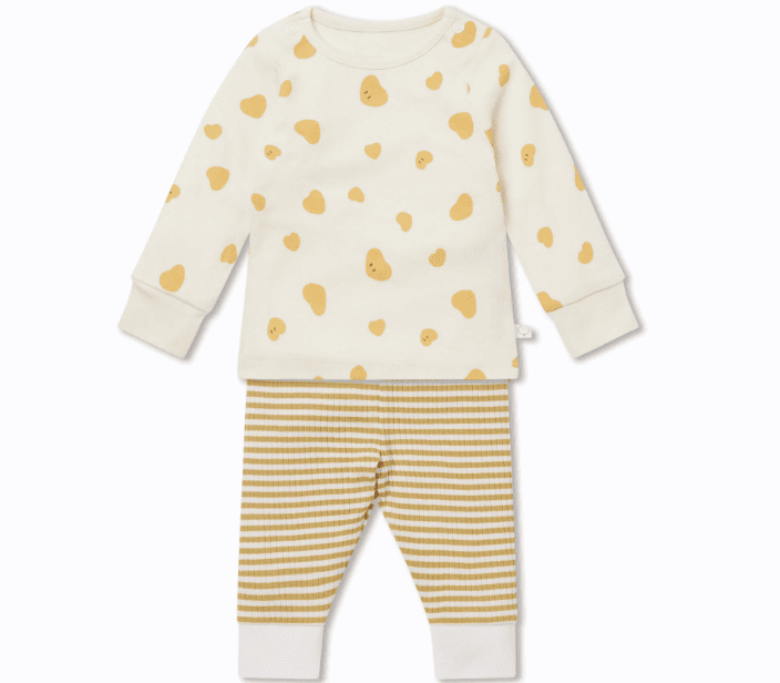 Yellow hearts and stripe pajama set