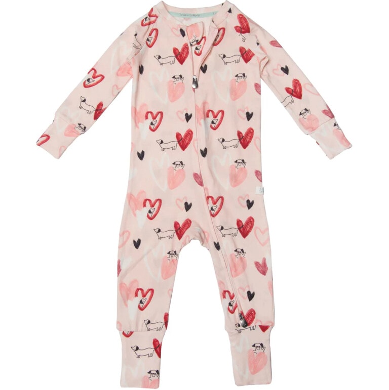 Onesie pajamas with a heart and dog Valentine's Day print