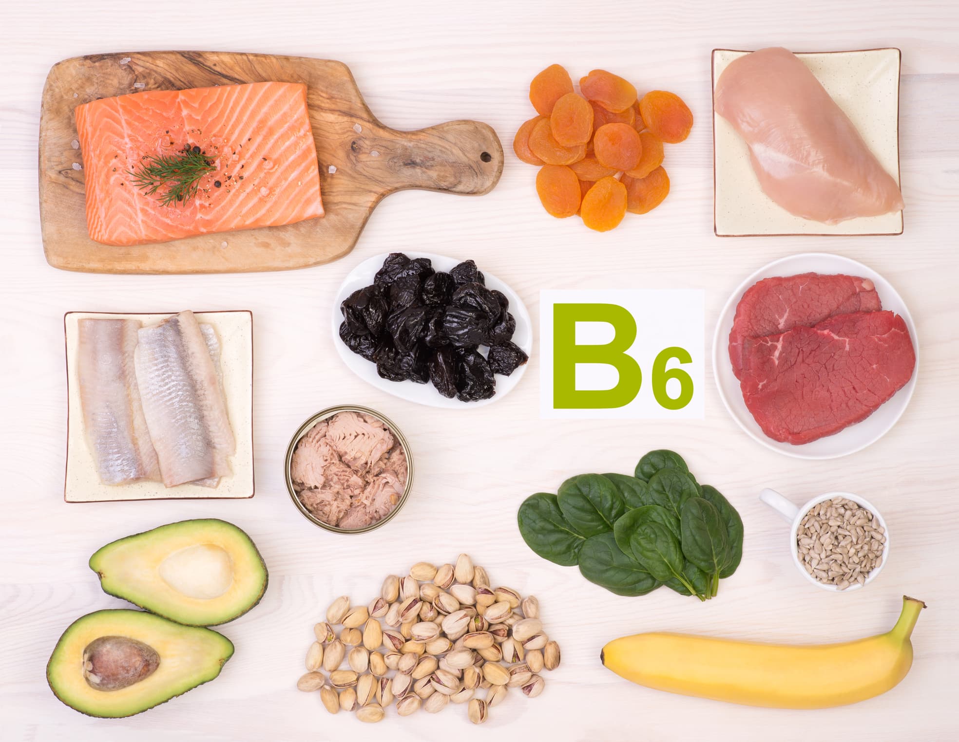 Various food containing vitamin B6, top view