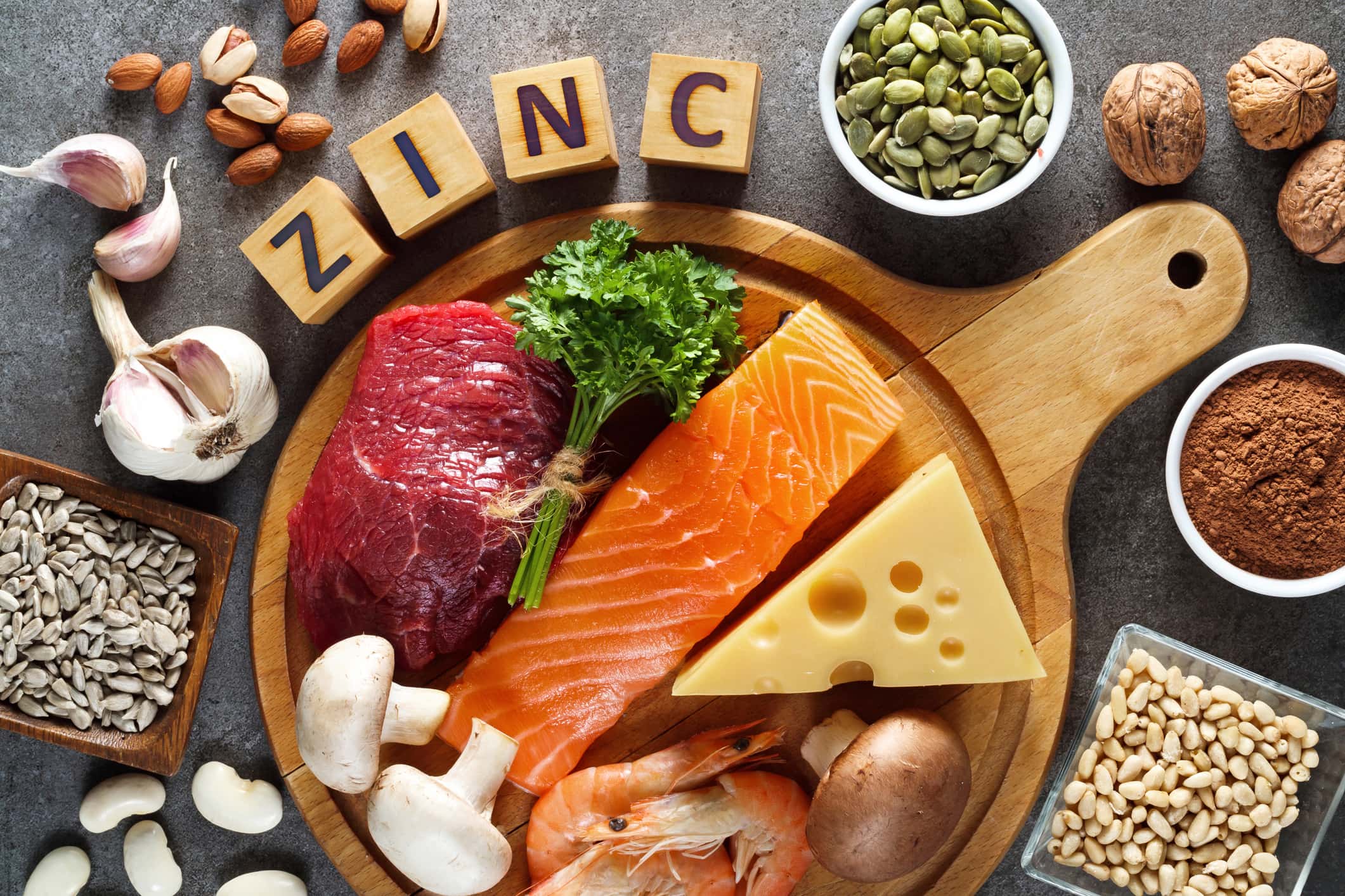 Foods High in Zinc on the table.