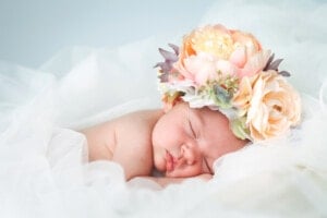 Sleeping baby with flower crown