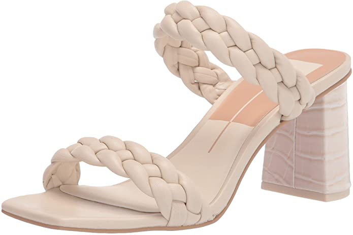 Braided heeled sandals in cream