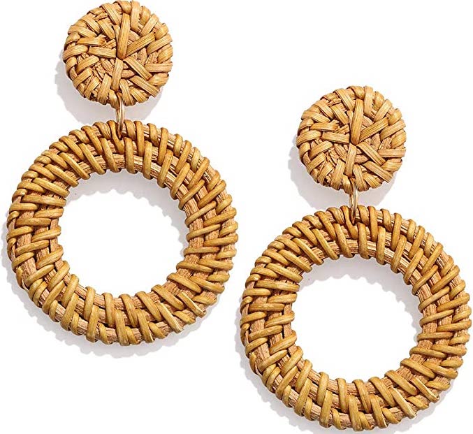 rattan round statement earrings