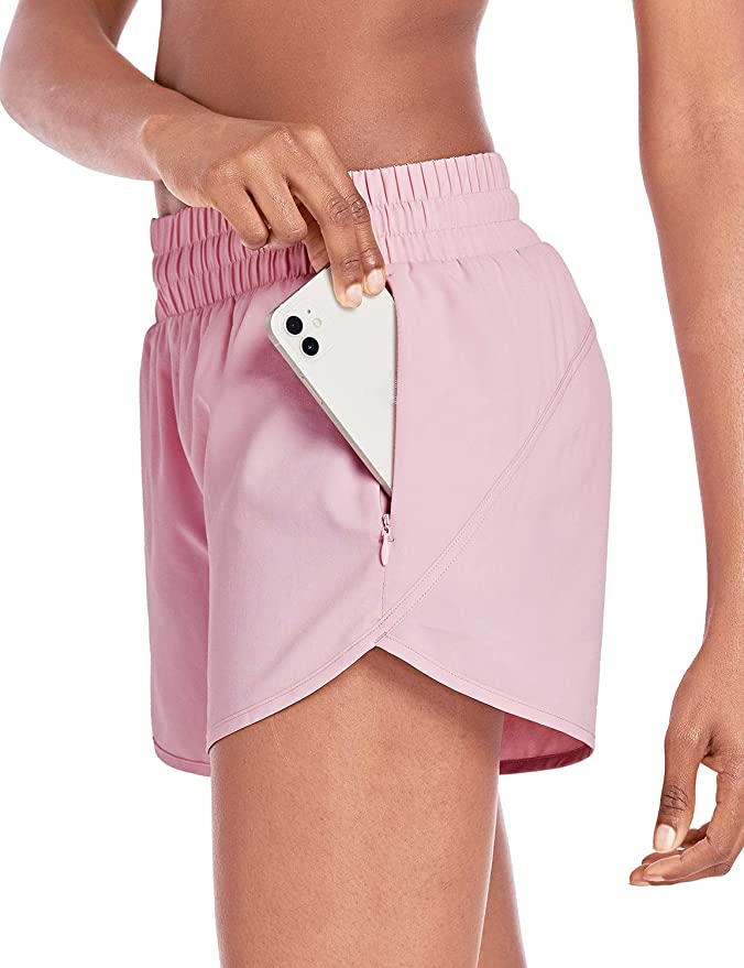 Pink athletic shorts with phone pocket