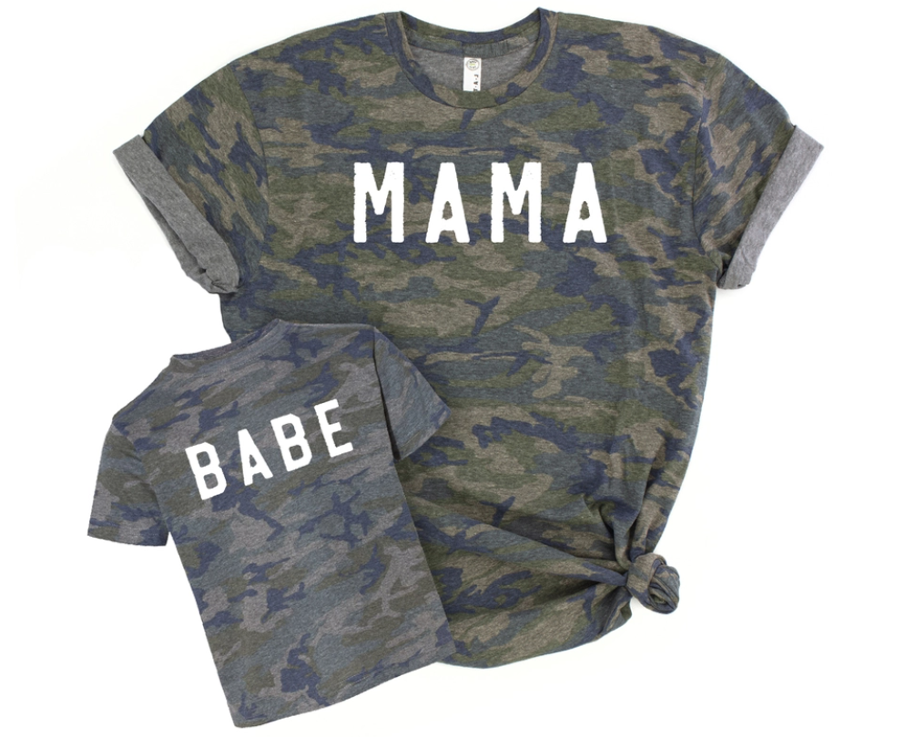 mama and babe matching camo t-shirts