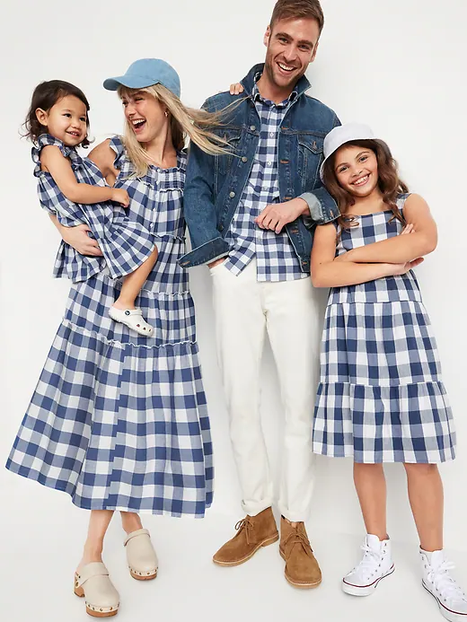 blue gingham matching family outfits