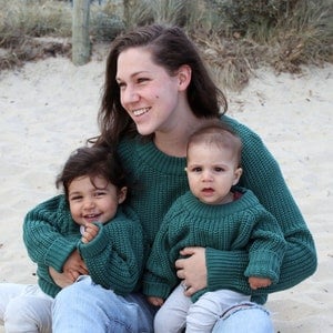 mom and son matching green sweaters